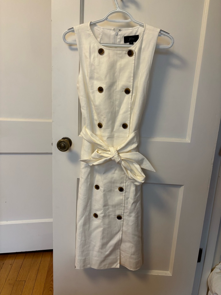 J. Crew Cream Linen Double-Breasted Trench Dress